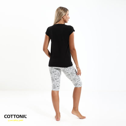 Womens Pajama Set (Pantacore + Half sleeves) - White 722 & Black