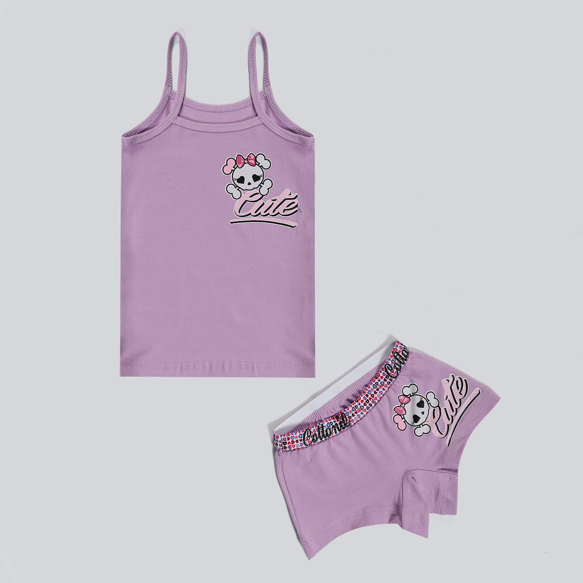 Girls Printed Set (Hotshort+TOP) Mauve--طقم بناتي هوت شورت وتوب