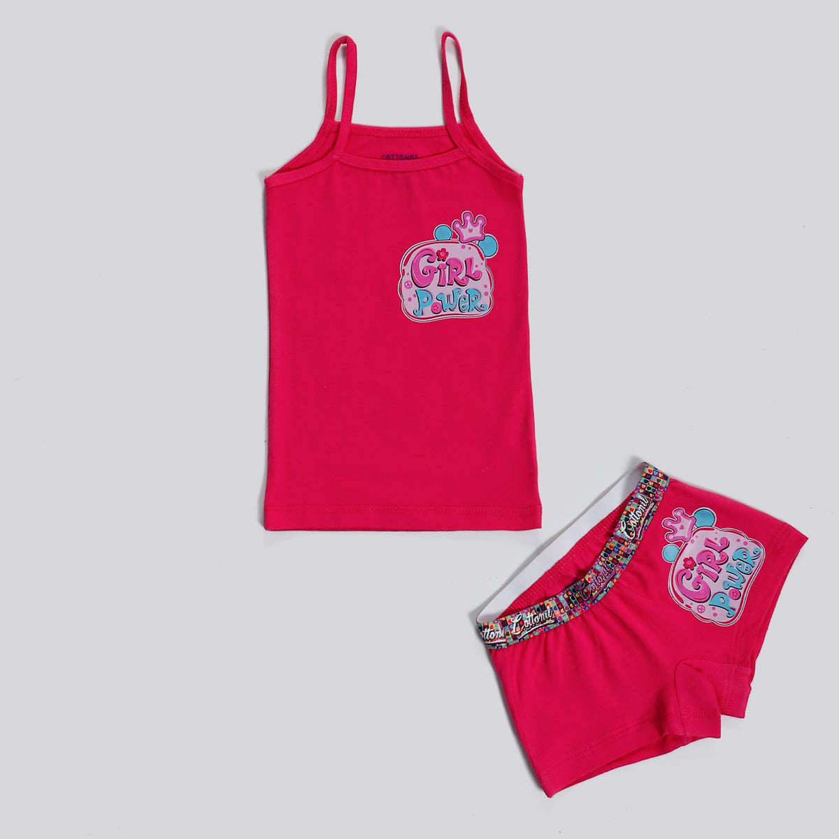 Girls Printed Set (Hotshort+TOP) Fuchsia--طقم بناتي هوت شورت وتوب