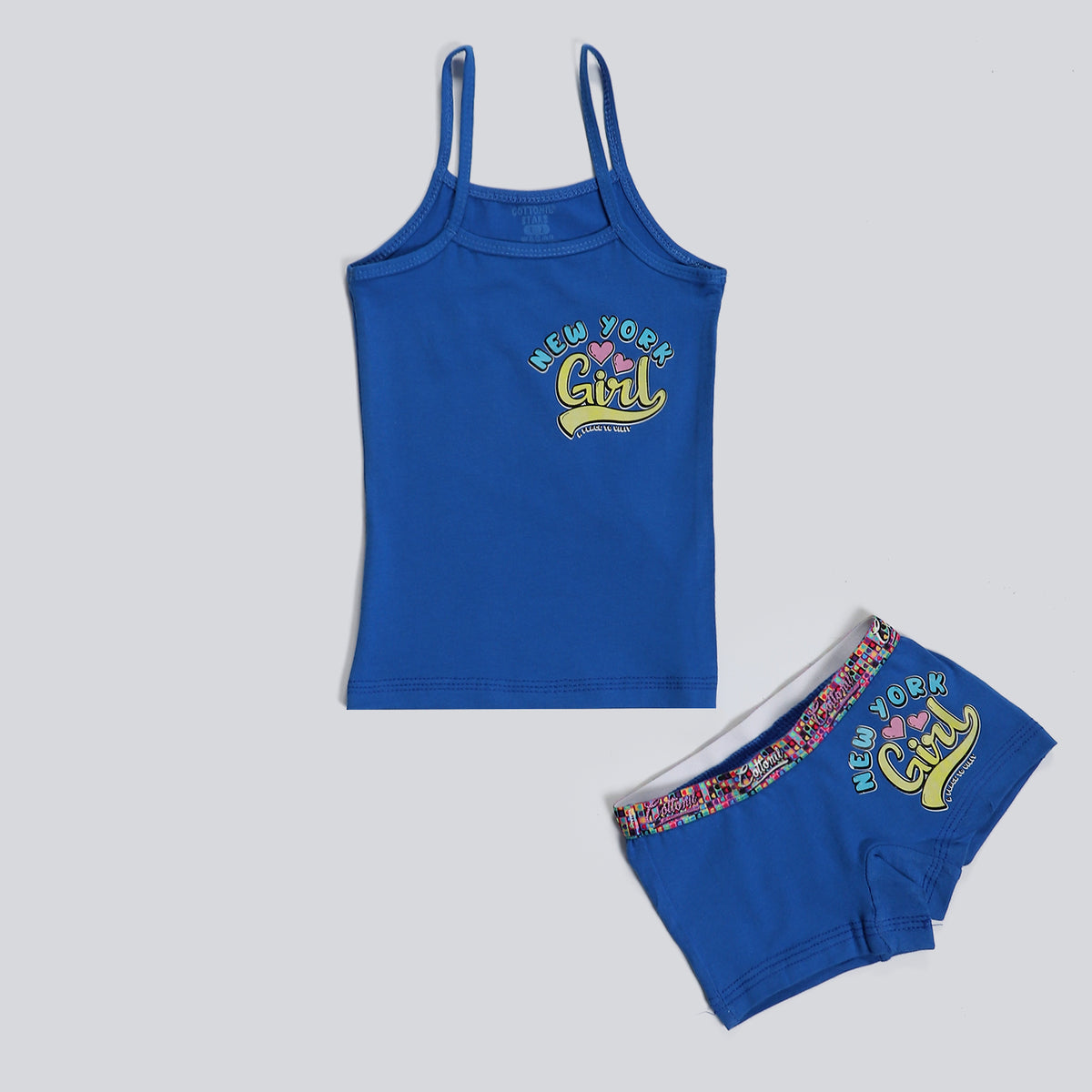 Girls Printed Set (Hotshort+TOP) BLUE--طقم بناتي هوت شورت وتوب